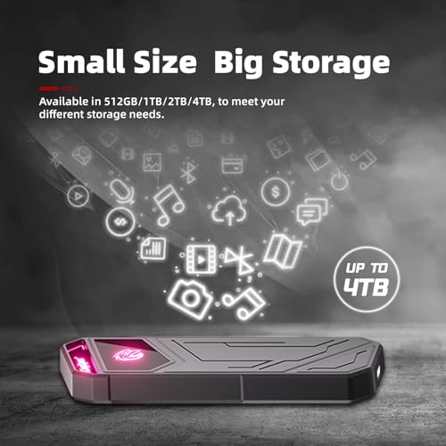 KingSpec Z5 1TB External SSD - 2100MB/s, Portable Solid State Hard Drives with RGB Light, Zinc Alloy Case, USB 3.2 Gen2x2 Interface, Compatible with Mobile Phone/PS4/Laptop/TV/PC (1TB)