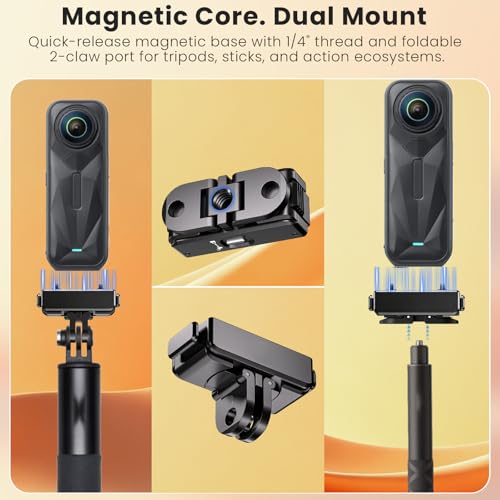 1/4" Magnetic Quick Release Adapter with Mechanical Lock for Insta360 X5/X4 Air/Ace Pro 2/Ace Pro/Ace, Aluminum Base, Heavy Duty Anti-Drop Camera Mount