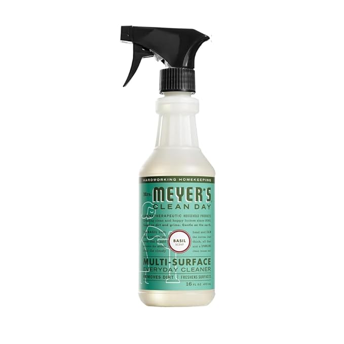 Mrs. MEYER'S Clean Day Basil Scent Variety, 1 Room Freshener 8 OZ, 1 Liquid Dish Soap 16 OZ, 1 Liquid Hand Soap 12.5 OZ, 1 Multi-surface Cleaner 16 OZ, Basil, 1 CT