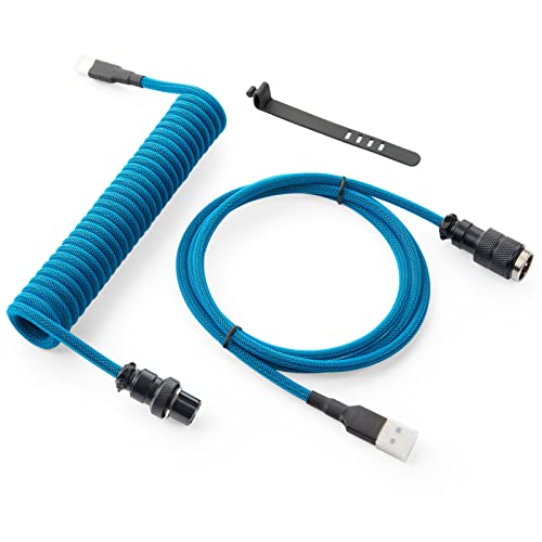 GUNMJO Pro Custom Coiled USB C Cable for Gaming Keyboard, Double-Sleeved Mechanical Keyboard Cable with Detachable Metal Aviator, 1.5M USB-C to USB-A, Nebula Color