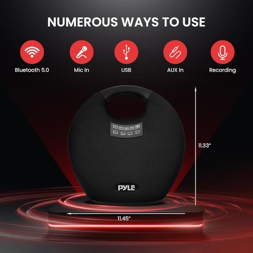 PYLEUSA Wireless Portable Bluetooth Speaker with Built in Rechargeable Battery, Wireless Microphone, Clear Surround Sound, Mini IPX4 Waterproof Speaker for Indoor and Outdoor Activities