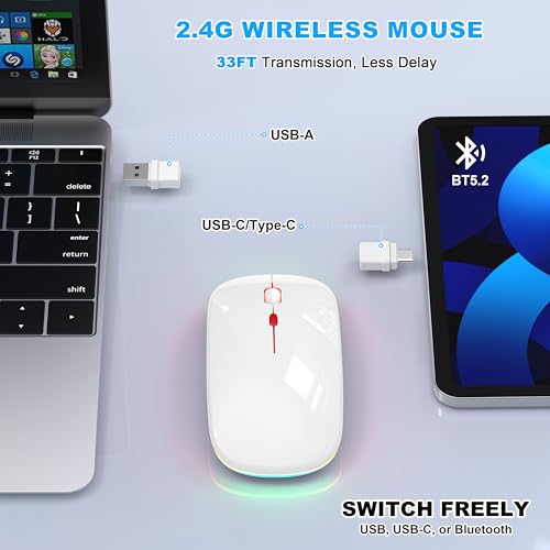 LED Bluetooth Wireless Mouse for MacBook Air Mac Pro Laptop iPad–White - Image 4