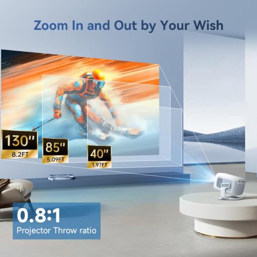 【Built in Streaming Apps & Native 1080P 】Mini Projector with Wifi and Bluetooth, Auto Focus & Keystone, 180° Rotation, Supports Phone/HDMI/USB, Portable 4K Support Projector for Bedroom Outdoor White