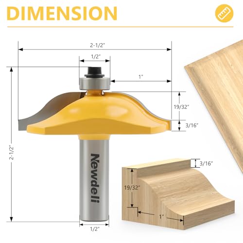 Newdeli 5Pcs Cabinet Door Router Bit Set 1/2" Shank Raised Panel Router Bits Tongue and Groove Router Bit Set Ogee Rail and Stile Router Bits Cabinet Making Tools