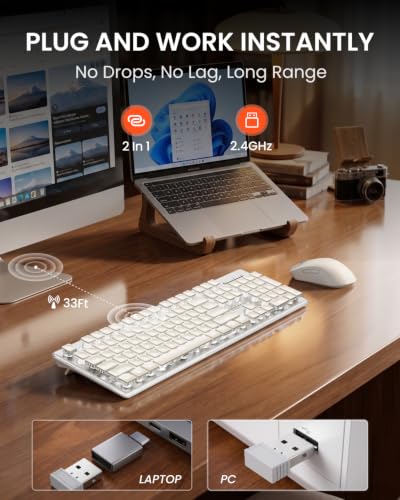 Wireless Keyboard and Mouse Combo, White Backlit, Rechargeable - White - Image 4