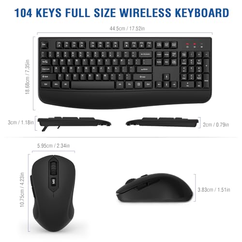Wireless Keyboard and Mouse Combo, EDJO 2.4G Full-Sized Ergonomic Computer Keyboard with Wrist Rest and 3 Level DPI Adjustable Wireless Mouse for Windows, Mac OS Desktop/Laptop/PC - Image 7