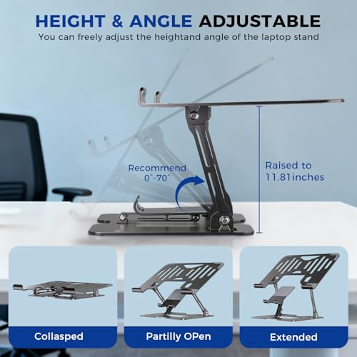 Ergonomic 2-in-1 Laptop Phone Stand for Desk, Adjustable Riser, Sturdy and Portable, Fits All Laptops and Phone（Black）