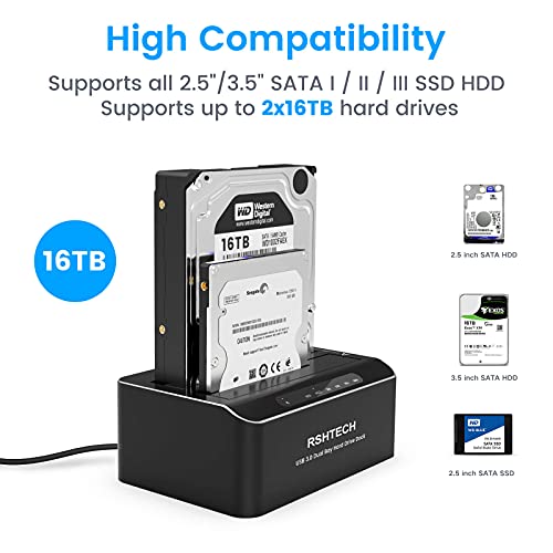 RSHTECH Hard Drive Docking Station,Aluminum Dual Bay USB 3.0 SATA HDD Dock