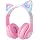 Cat Ear Kids Bluetooth Headphones for Girls Children Teens, LED Light Up Wireless/Wired Mode Foldable Stereo Girls Headphones with Built-in Mic for School Birthday Xmas Gift (Pink)
