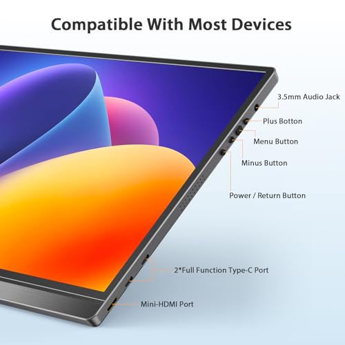 QQH Portable Monitor 15.6inch FHD 1080P USB C HDMI Alloy Travel Computer Monitor with w/Smart Cover & Built-in Speaker, Plug&Play Ultra Slim Second External Screen for Laptop PC Phone Mac Xbox PS5/4