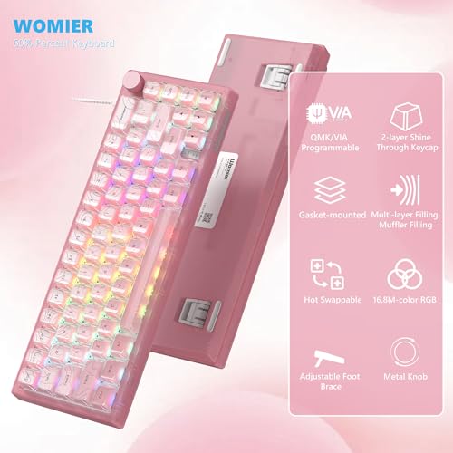 Womier 60% Percent Keyboard Pink Mechanical QMK/VIA Gaming Keyboard - Image 7