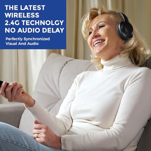 TV Headphones Wireless with Transmitter for Seniors,Optical,RCA,AUX,USB, BK