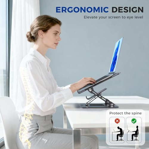 Ergonomic 2-in-1 Laptop Phone Stand for Desk, Adjustable Riser, Sturdy and Portable, Fits All Laptops and Phone（Black）