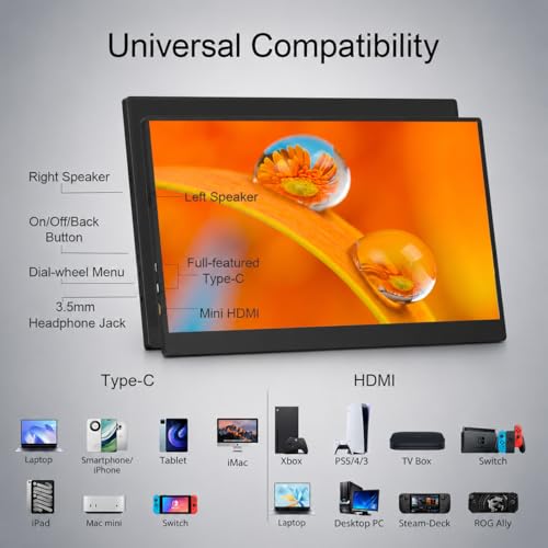 15.6" Portable Monitor, 1.28lb Ultra-Light 1080P FHD Laptop Screen