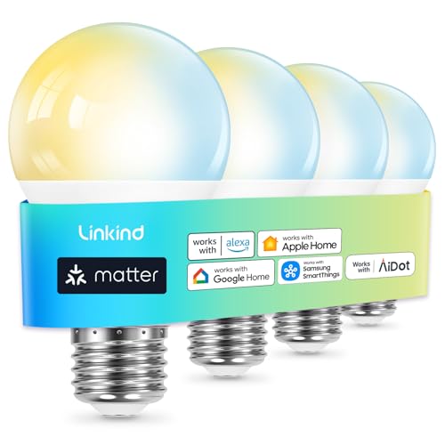 Linkind Matter Smart Light Bulbs, Work with Apple Home, Alexa, Google Home
