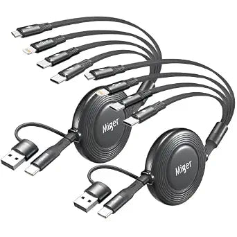 Dual USB-C Multi Charging Cable,6 in 1 Retractable Charger Cable[2Pack 4Ft]
