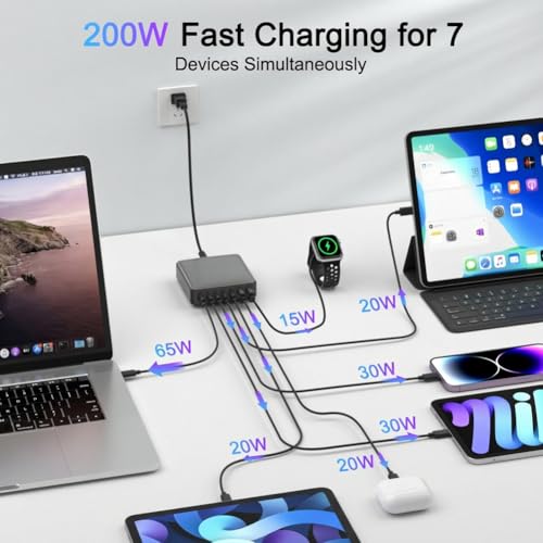 200W USB C Charger, 7-Port Desktop USB C Charging St | Charging & Powe - Image 4