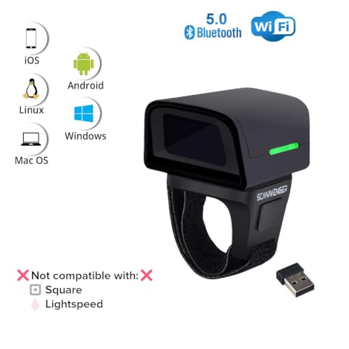 ScanAvenger 1D 2D QR Ring Bluetooth Barcode Scanner – Wearable Mini Wireless Finger Reader, USB & 2.4GHz, Compatible with iOS, Android, Windows, for Warehouse, Store & Inventory Use