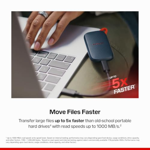 Sandisk 2TB Portable SSD, Up to 1000MB/s Read Speeds, Black (New Model)