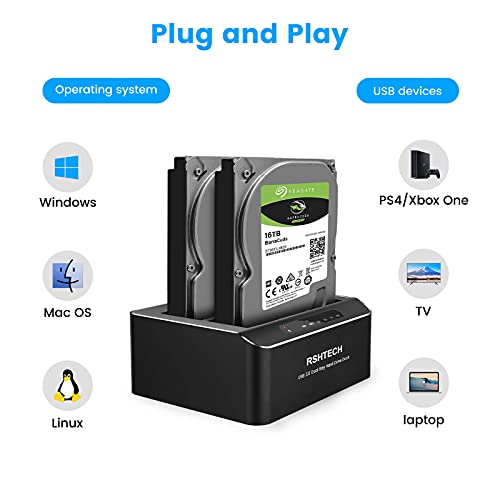 RSHTECH Hard Drive Docking Station,Aluminum Dual Bay USB 3.0 SATA HDD Dock