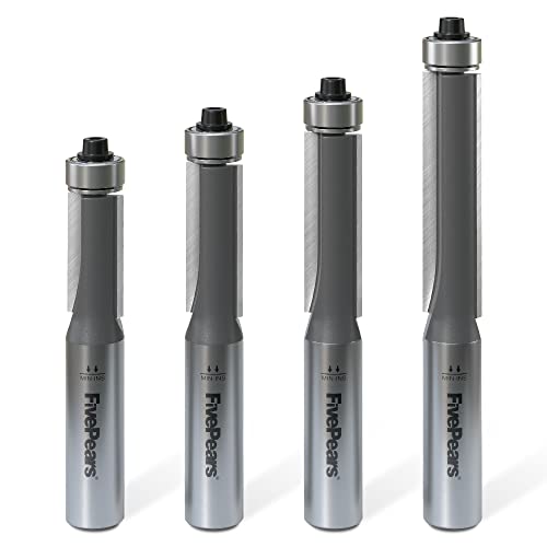 FivePears 4PCS Flush Trim Router Bits 1/2 Inch Shank, Bottom Bearing Flush Cut Trim Router Bit for Woodworking, 1/2 Inch Cutting Diameter, 1", 1-1/4", 1-1/2", 2" Cutting Length