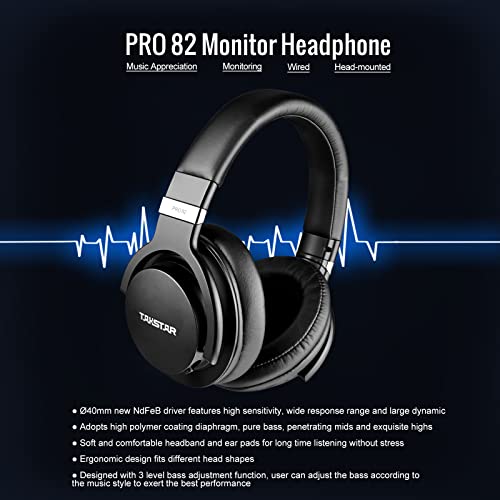 TAKSTAR PRO 82 Over-Ear Studio Monitor Headphones, 3-Stage Bass Adjustment