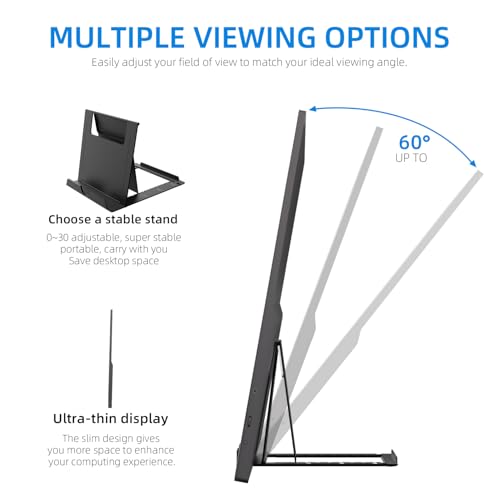 15.6 Inch Portable Monitor, 1080P FHD USB-C HDMI External Display, 250nit IPS HDR Travel Screen with Smart Stand & Speakers for Laptop PC Mac Phone Xbox Switch - Image 4
