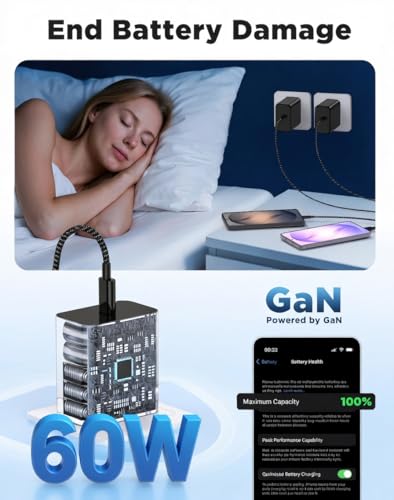 60W USB‑C Super Fast Charger, Braided Cables 3/6/10FT for Galaxy S26 Ultra - Image 3