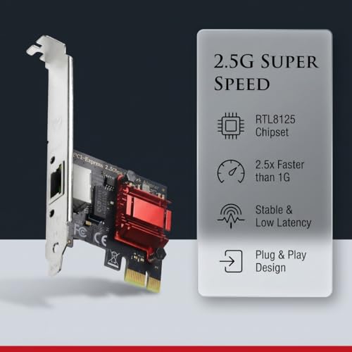 2.5GB PCIe Network Card, 2.5G NIC with RTL8125B Chip, 2.5GBase-T Internal Computer Networking Card, 2500/1000/100Mbps Ethernet Adapter, RJ45 LAN Controller Supports Windows 7/8/10/11/Linux/MAC