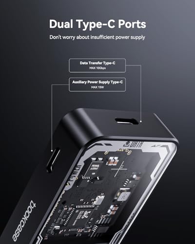 DOCKCASE Explorer Edition M.2 NVMe SSD Enclosure,Support 10s PLP Prevents Write Data Loss,USB 3.2 Gen 2 Type-C (10 Gbps), fits NVMe PCIe,Size 2230/2242/2260/2280,Support M-Key B+M Key UASP