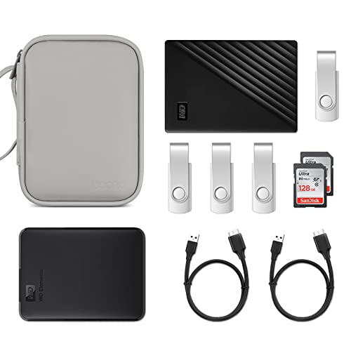 Dual Hard Drive Case Double Layers 2.5 inch External Drive Storage Carrying Bag Waterproof Shockproof for Organizing HDD and Electronic Accessories, PU Leather Gray