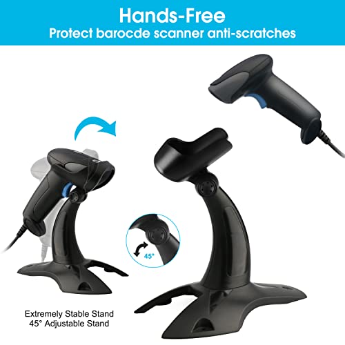 Sumicor 2D USB Barcode Scanner with Stand, Handheld 1D 2D QR Barcode Reader Support Mobile Payment Laptop Screen Scan Wired Bar Code Scanner for Supermarket Retail Store