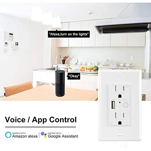 Zigbee Wall Outlet with USB | One Controlled | One Always On | Compatibile with Google Assistant and Alexa (Class 2 USB)