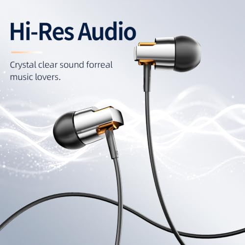 Wired Earbuds with Microphone, 3.5mm Jack, Black | in-Ear Stereo Bass Wired Headphones, Tangle-Free Durable Cord Earphones for Phones, PC, Laptop, Office, Commute
