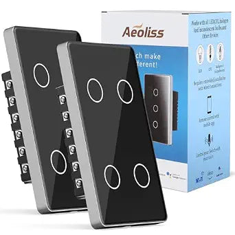 2.4GHz WiFi Smart Touch Wall Single Fire Smart Light Switch, Need Neutral Wire, Glass Panel Light Switch Work with Smart Life/Tuya App, Alexa and Google Home (Black 4 Gang)