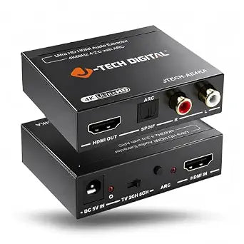 J-Tech Digital HDMI Audio Extractor 4K 60Hz & ARC Support, HDMI to RCA Optical Compatible with Dolby Digital DTS Stereo for Laptop Blu-Ray Gaming Consoles (JTECH-AE4KA)