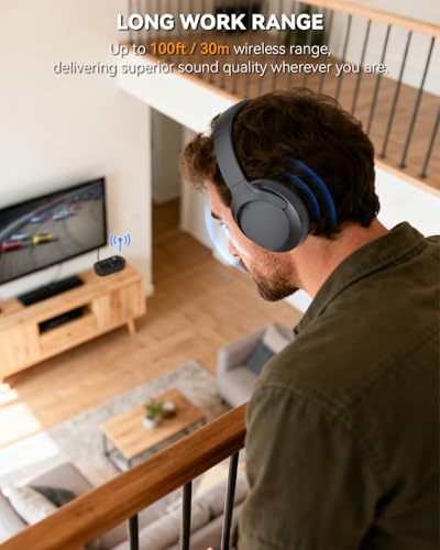 ANSTEN Wireless Headphones for TV Watching with Digital Optical RCA AUX 3.5 MM Transmitter Charging Dock