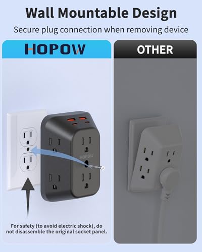 Black Outlet Extender, 6AC&2A2C, 1050J, USB Wall Charger, 1875W/15A