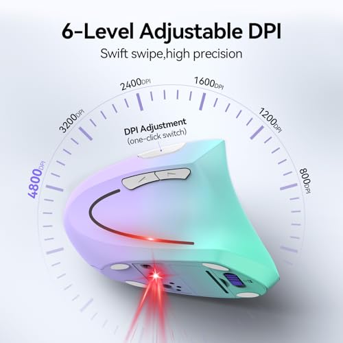 TECKNET Ergonomic Mouse, 4800 DPI Wireless Bluetooth Vertical, 3-Device