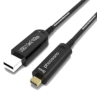 phoossno UL CMP Plenum Rated USB A to C Fiber Optical 3.1 Cable 10Gbps 50FT Compatible with Microsoft Azure Logitech Camera Aver&Vaddio&Barco ClickShare Touch Screen Kinect Intel RealSense
