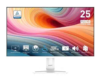 msi PRO MP251W E2 24.5-inch IPS 1920 x 1080 (FHD) Gaming Office Monitor, 120Hz, Adaptive-Synch, HDR Ready, HDMI, VGA Port, Display Port,VESA Mountable, Tilt, Speaker, 4-Side Slim Bezel,1ms, White