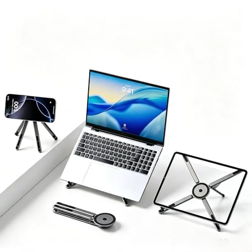Foldable Laptop Stand, Portable Travel Workstation, Aerospace-Grade Aluminum, Multi-Purpose for Laptop, Tablet and Phone Holder, Stepless Angle Adjustment