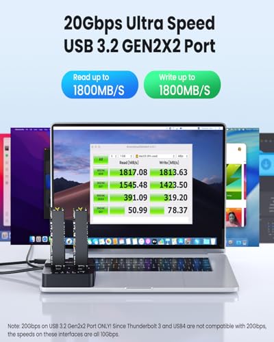 Dual Bay NVMe SSD Cloner & Duplicator - 20Gbps USB 3.2 Gen 2x2 M.2 Enclosure Dock, Tool-Free Offline Clone Reader/Adapter for PCIe NVMe SSDs (M-Key/B+M Key) Supports 2230 2242 2260 2280 22110