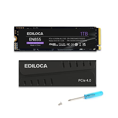 Ediloca 1TB PCIe Gen4 NVMe M.2 Gaming SSD with Heatsink for PS5, 7400MB/s Read, 1GB DRAM Cache, 3D TLC Internal Solid State Drive Compatible with PS5 & PC (EN855)