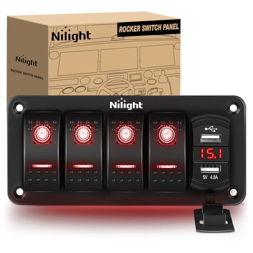 Nilight 4 Gang Rocker Switch Panel with Dual USB Socket Voltmeter