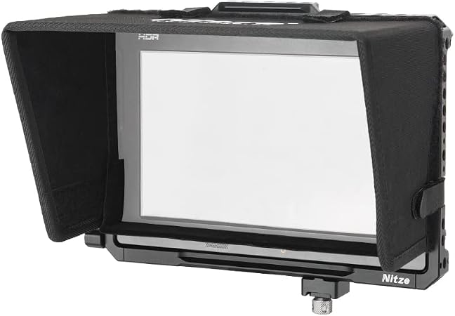 Nitze 7 inch Monitor Cage w Sunhood HDMI USB-C Cable Clamp Compatible with Blackmagic Design BMD Video Assist 12G HDR Recording