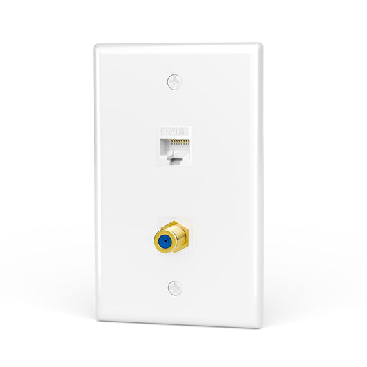 VCE UL Listed Coax and Ethernet Wall Plate CAT6, White 1-Pack