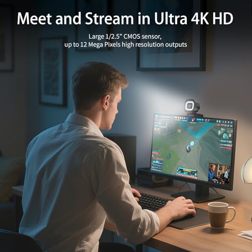 TOALLIN 4K Webcam with Ring Light, Remote Control, PDAF Autofocus