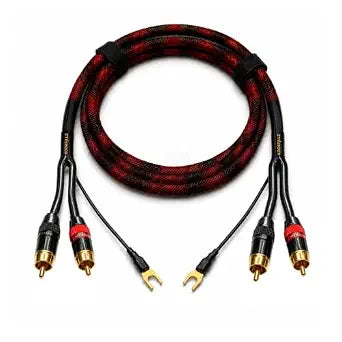 RCA Cable with Ground Wire for Turntable, 3.3 FT, 18AWG OFC Braided 2RCA Male Stereo Audio Cable, Gold-Plated Connectors for Preamp, Record Player, DJ Mixer, Amplifier