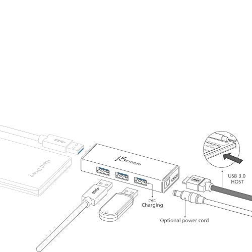 j5create 4-Port Powered USB 3.0 Data Hub with 2 ft Extended Cable